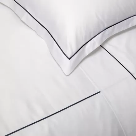 Drap Du Dessus*Jean-Vier Drap En Satin De Coton Broderie Bleu Fonce