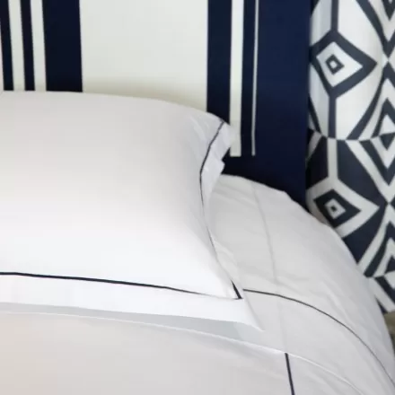 Drap Du Dessus*Jean-Vier Drap En Satin De Coton Broderie Bleu Fonce