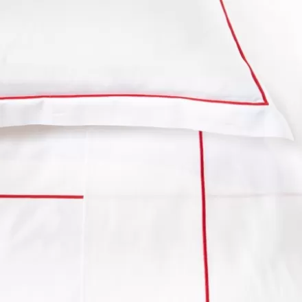 Drap Du Dessus*Jean-Vier Drap En Satin De Coton Broderie Rouge