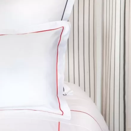 Drap Du Dessus*Jean-Vier Drap En Satin De Coton Broderie Rouge