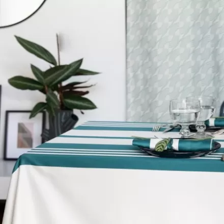 Nappe De Table*Jean-Vier Nappe A Rayures Vertes En Satin De Coton