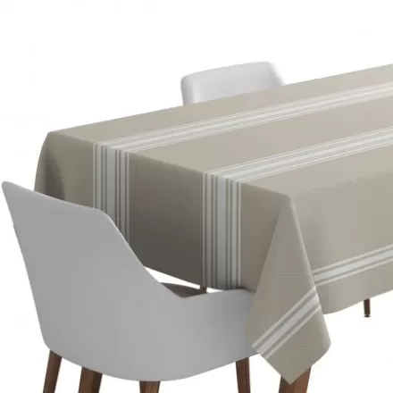 Nappe De Table*Jean-Vier Nappe Beige A Rayures En Lin Et Coton
