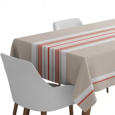 Nappe De Table*Jean-Vier Nappe Beige Et Rouge A Rayures En Coton