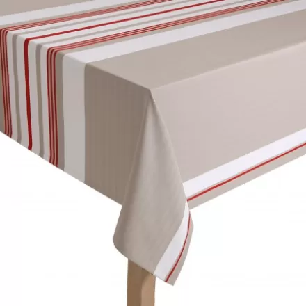 Nappe De Table*Jean-Vier Nappe Beige Et Rouge A Rayures En Coton