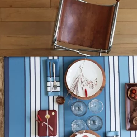 Nappe De Table*Jean-Vier Nappe Bleu Nuit En Coton A Rayures