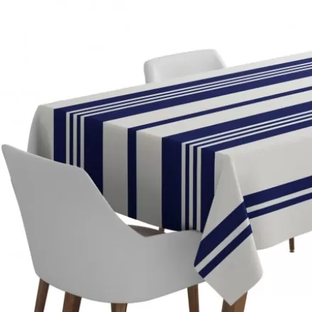 Nappe De Table*Jean-Vier Nappe En Coton Bleu Fonce Et Blanche A Rayures