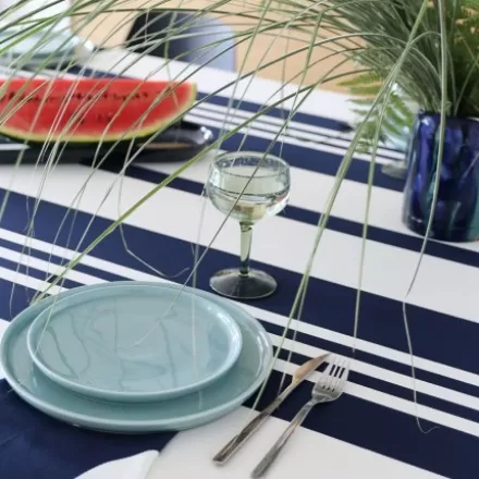 Nappe De Table*Jean-Vier Nappe En Coton Bleu Fonce Et Blanche A Rayures