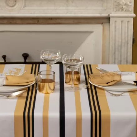 Nappe De Table*Jean-Vier Nappe En Coton Jaune A Rayures En Chevrons