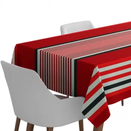 Nappe De Table*Jean-Vier Nappe En Coton Rouge Et Noir A Rayures