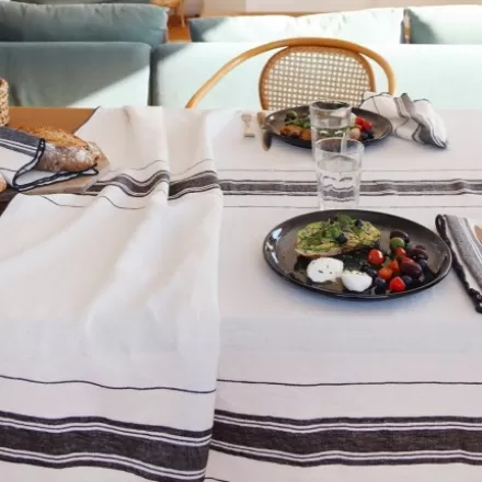 Nappe De Table*Jean-Vier Nappe En Lin Blanc Ivoire A Rayures