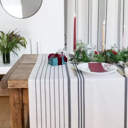 Nappe De Table*Jean-Vier Nappe En Lin Et Coton A Rayures Noir Et Ecru