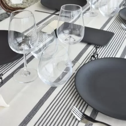Nappe De Table*Jean-Vier Nappe En Lin Et Coton A Rayures Noir Et Ecru