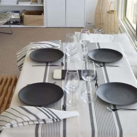 Nappe De Table*Jean-Vier Nappe En Lin Et Coton A Rayures Noir Et Ecru