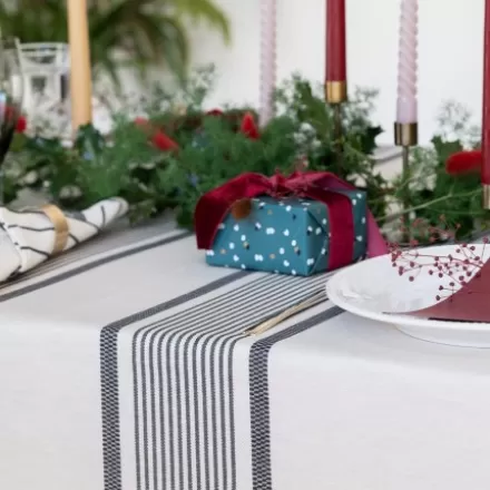 Nappe De Table*Jean-Vier Nappe En Lin Et Coton A Rayures Noir Et Ecru