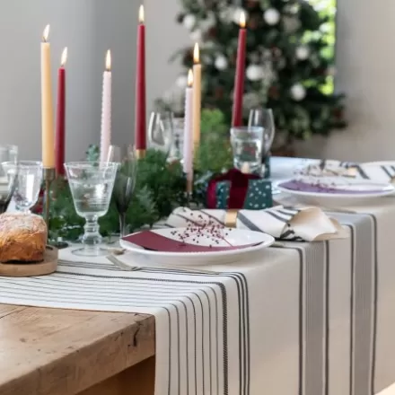 Nappe De Table*Jean-Vier Nappe En Lin Et Coton A Rayures Noir Et Ecru