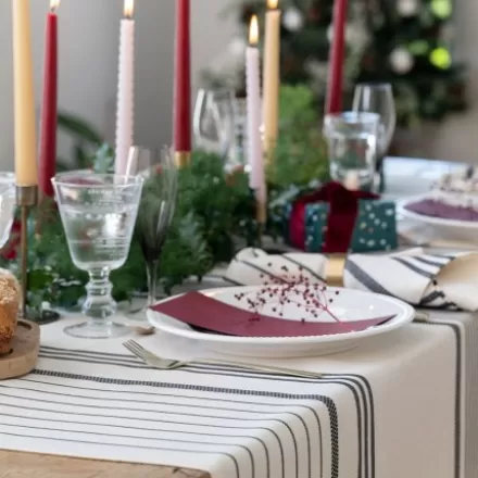 Nappe De Table*Jean-Vier Nappe En Lin Et Coton A Rayures Noir Et Ecru