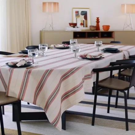 Nappe De Table*Jean-Vier Nappe En Lin Et Coton A Rayures Terre Cuite