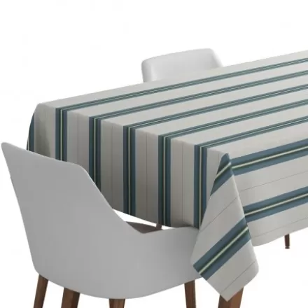 Nappe De Table*Jean-Vier Nappe En Lin Et Coton Bleu A Rayures