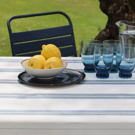 Nappe De Table*Jean-Vier Nappe En Lin Et Coton Bleu A Rayures