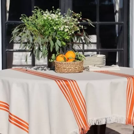Nappe De Table*Jean-Vier Nappe En Lin Et Coton Orange Avec Franges