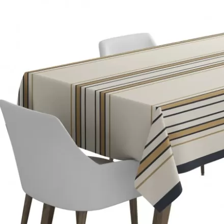 Nappe De Table*Jean-Vier Nappe En Satin De Coton A Rayures Beige