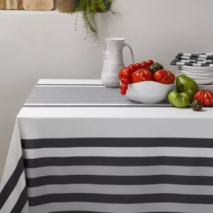 Nappe De Table*Jean-Vier Nappe Grise Rayee En Satin De Coton