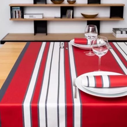 Nappe De Table*Jean-Vier Nappe Rouge En Satin De Coton A Rayures