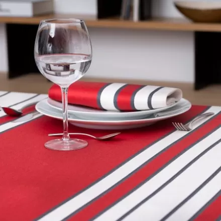 Nappe De Table*Jean-Vier Nappe Rouge En Satin De Coton A Rayures