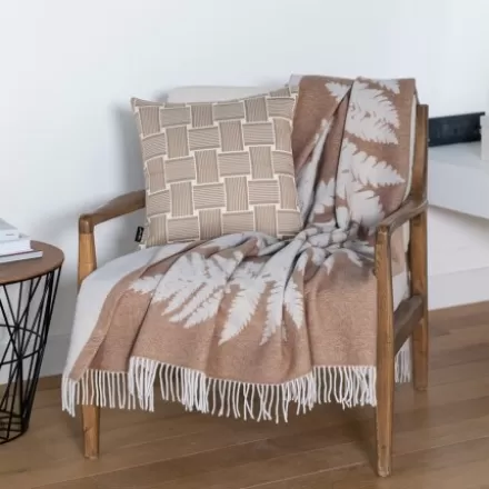 Plaid*Jean-Vier Plaid Beige En Cachemire Et Laine Motif Fougere