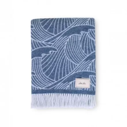 Plaid*Jean-Vier Plaid Bleu En Cachemire Et Laine A Motifs Vagues