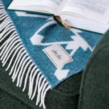 Plaid*Jean-Vier Plaid En Cachemire Et Laine Vert A Motifs Montagne