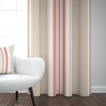 Rideaux*Jean-Vier Rideau Beige Et Rouge A Rayures En Coton