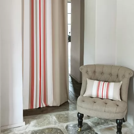 Rideaux*Jean-Vier Rideau Beige Et Rouge A Rayures En Coton