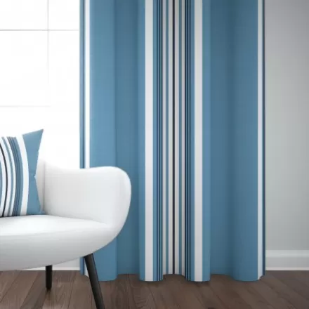 Rideaux*Jean-Vier Rideau Bleu En Coton Tissage Chevrons