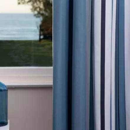 Rideaux*Jean-Vier Rideau Bleu En Coton Tissage Chevrons