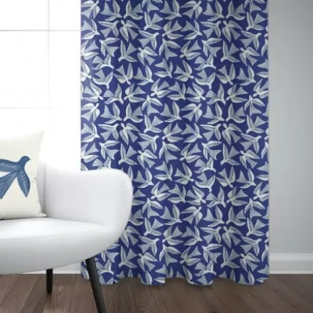 Rideaux*Jean-Vier Rideau En Jacquard Bleu En Coton Motifs Oiseaux