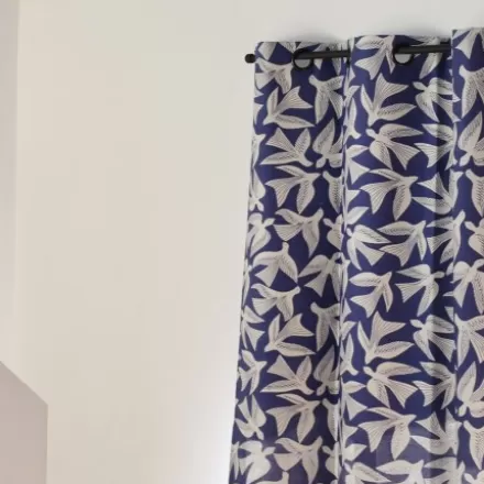 Rideaux*Jean-Vier Rideau En Jacquard Bleu En Coton Motifs Oiseaux
