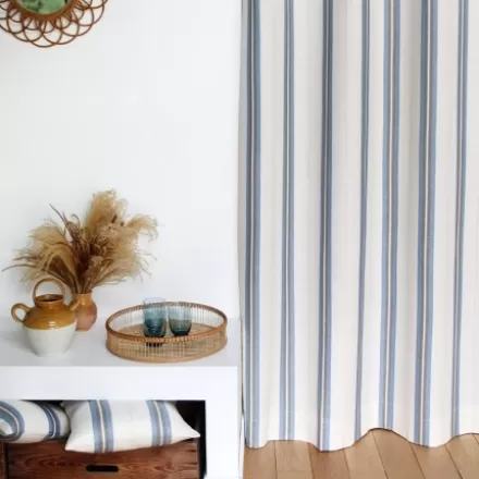 Rideaux*Jean-Vier Rideau En Lin Et Coton A Rayures Bleu