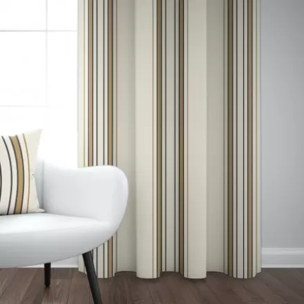 Rideaux*Jean-Vier Rideau En Satin De Coton Beige A Rayures