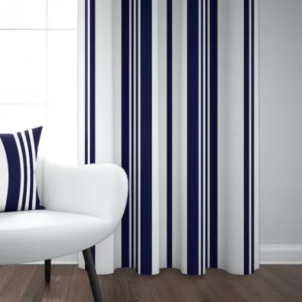 Rideaux*Jean-Vier Rideau En Satin De Coton Rayures Bleu Fonce