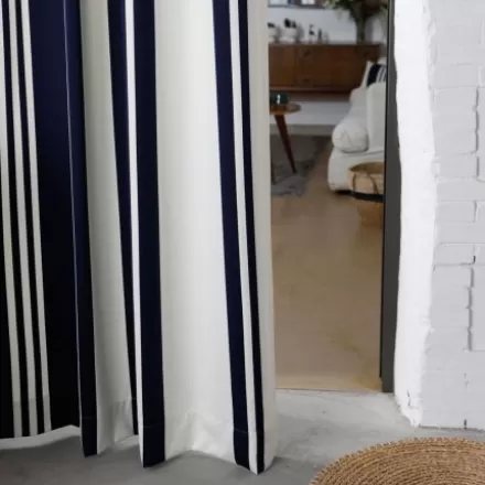 Rideaux*Jean-Vier Rideau En Satin De Coton Rayures Bleu Fonce