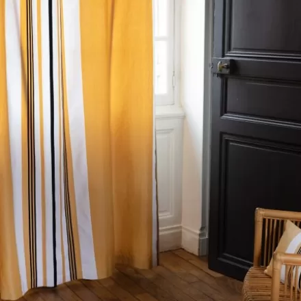 Rideaux*Jean-Vier Rideau Jaune En Coton A Rayures Tissage Chevrons