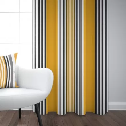 Rideaux*Jean-Vier Rideau Jaune Gold En Satin De Coton A Rayures