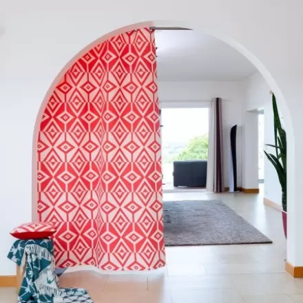 Rideaux*Jean-Vier Rideau Rouge En Jacquard A Larges Motifs