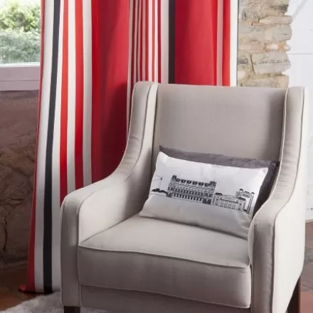 Rideaux*Jean-Vier Rideau Rouge Et Noir A Rayures En Coton